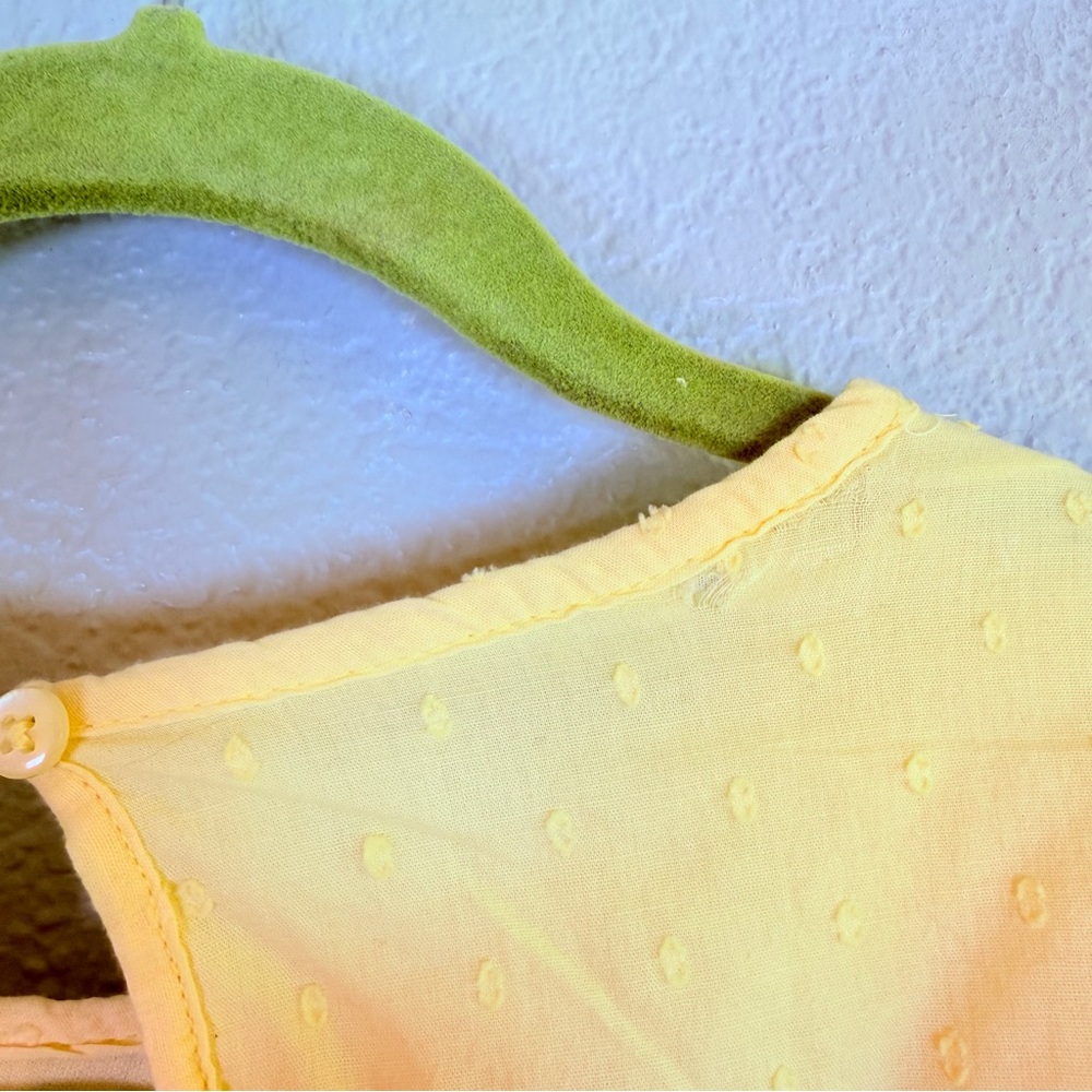 Japna Butter Yellow Swiss Dot Ruffled Cap Sleeve Lace Trim Tiered Mini Dress L - Picture 6 of 14